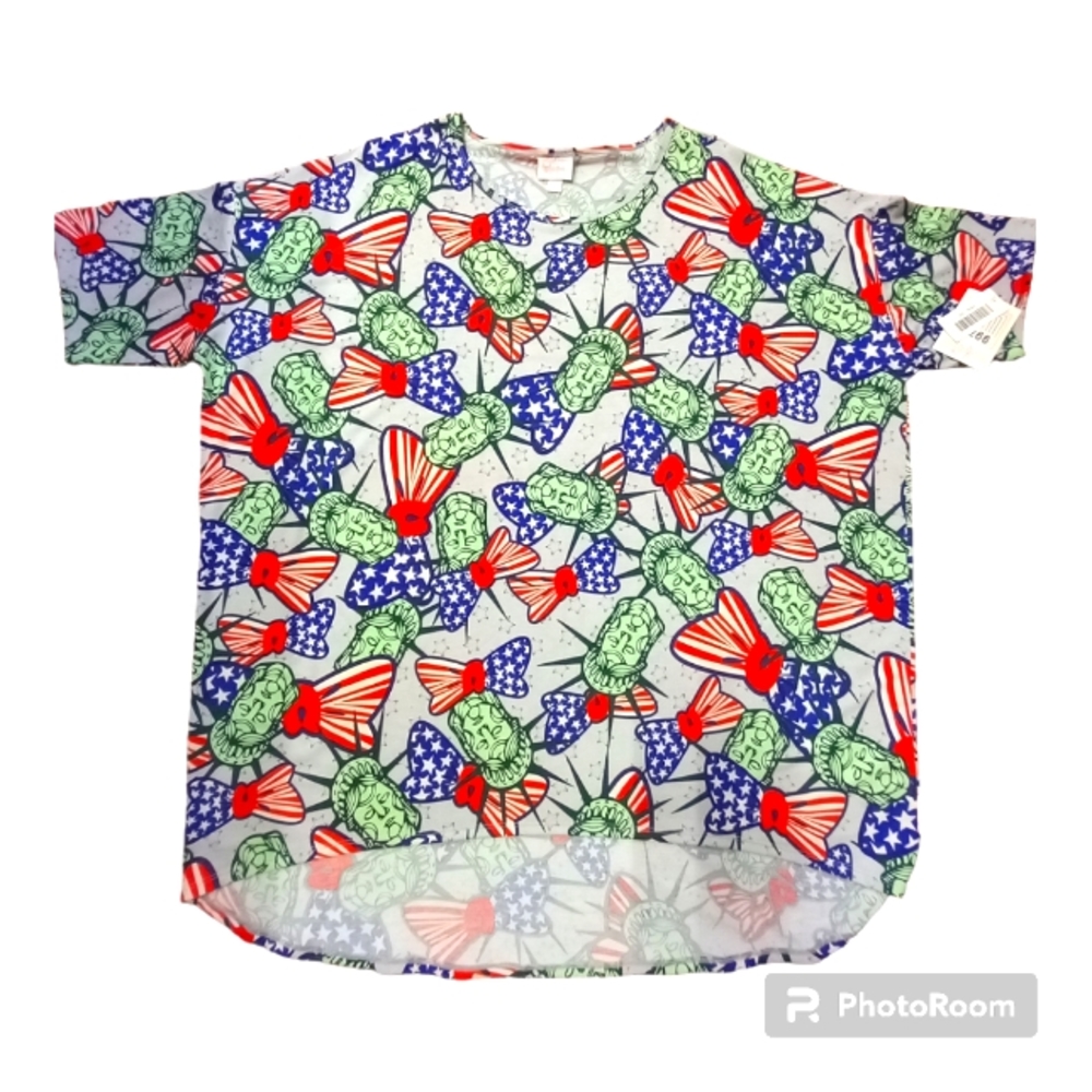NWT Lularoe 3X Irma 4th of July Statue of Liberty Independence Day Short Sleeve